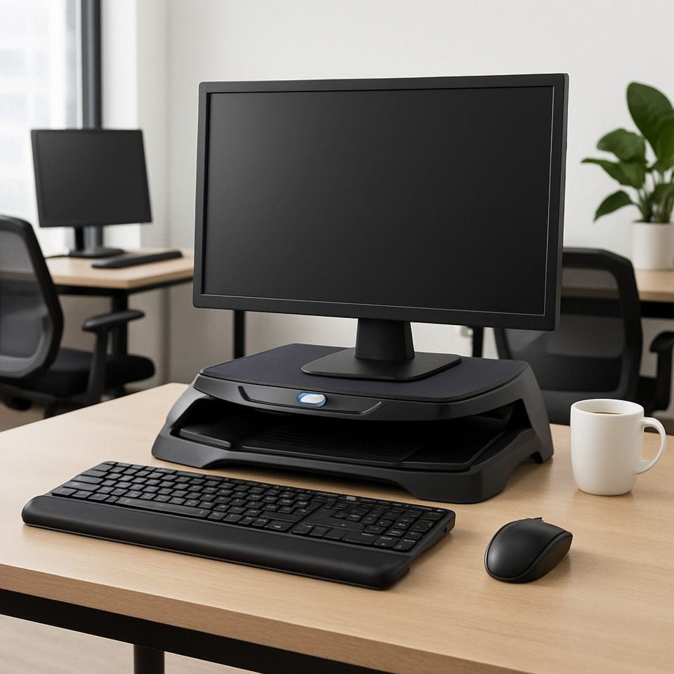 Computer, Monitor, Tastatur, Maus, Schreibtisch-Setup