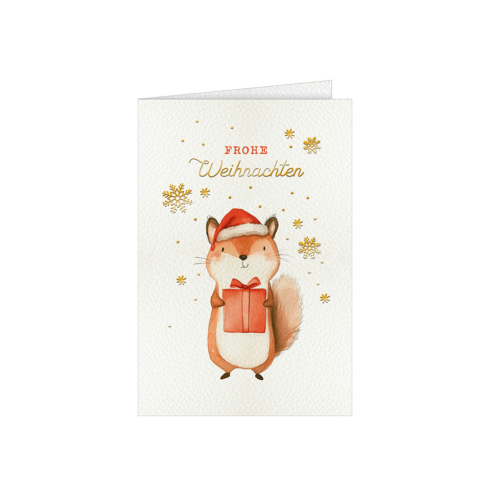 Weihnachtskarte, Fuchs, Geschenk, Santa Hat, Glitzersterne