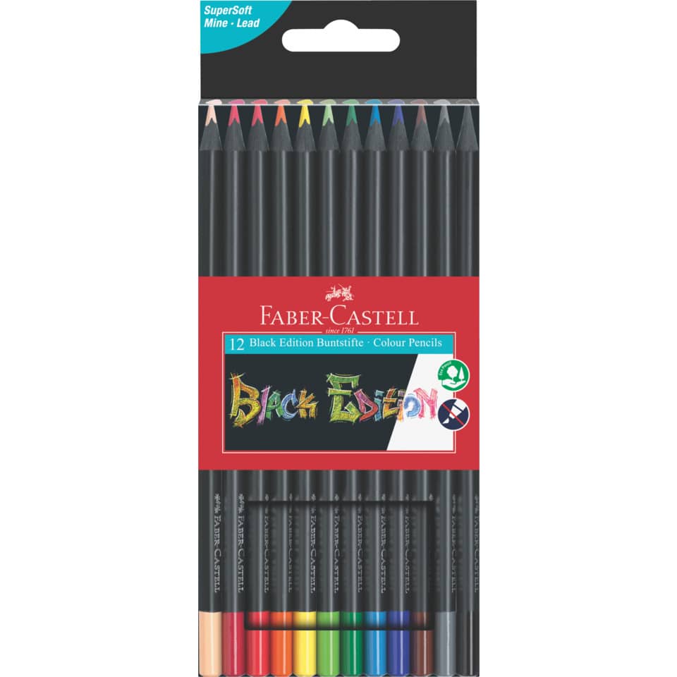 bunte bleistifte, 12 bleistifte, black edition, künstlerbedarf, minen spitzen