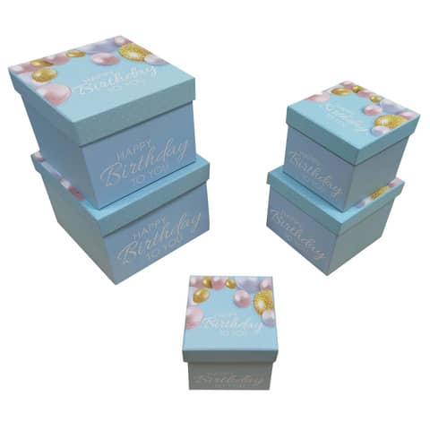 Geschenkkarton hellblau Happy Birthday 5 teilig Würfel  52542