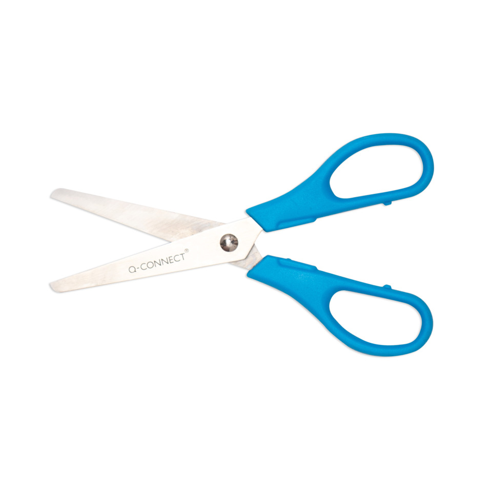 Schere, Schneiderschere, Haarschneidewerkzeug, Stahlklinge, blaue Griffe