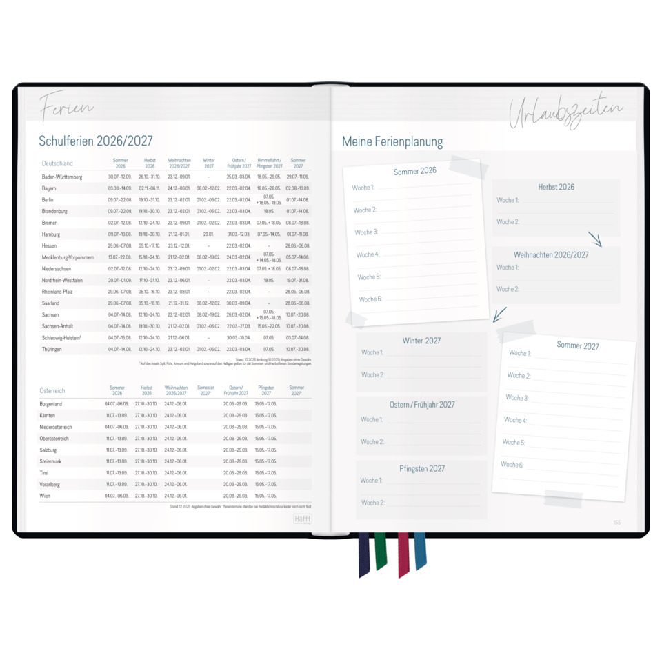Notizbuch, Kalender, Oberer Einband, Spiralbindung, Tabs/Markierungen