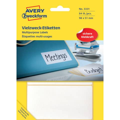 Vielzwecketiketten, 98x51mm, 84 Stück, weiß AVERY ZWECKFORM 3331