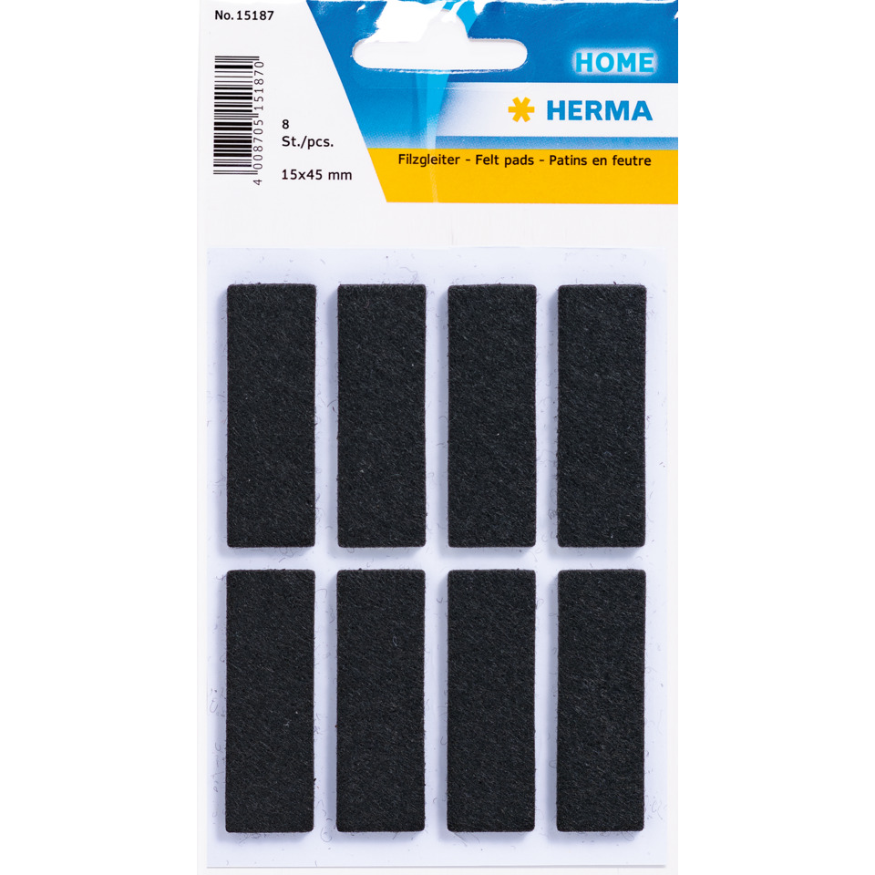 Filzgleiter, Pads, schwarz, rechteckig, 8 Stück, Filzpads, Felt pads, Schwarz, Klebepads, Paket 8 Stück