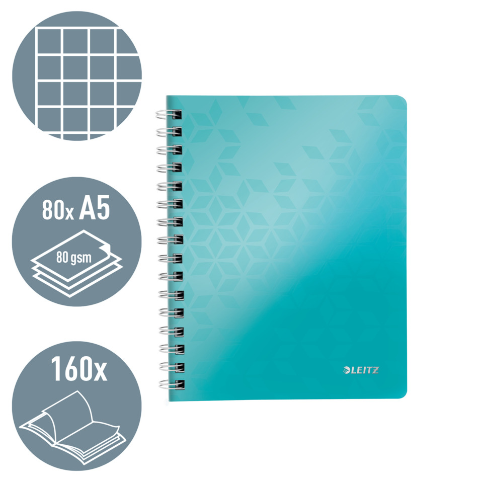 Notizbuch, Spiralbindung, A5, 80g/m², Gitterdesign