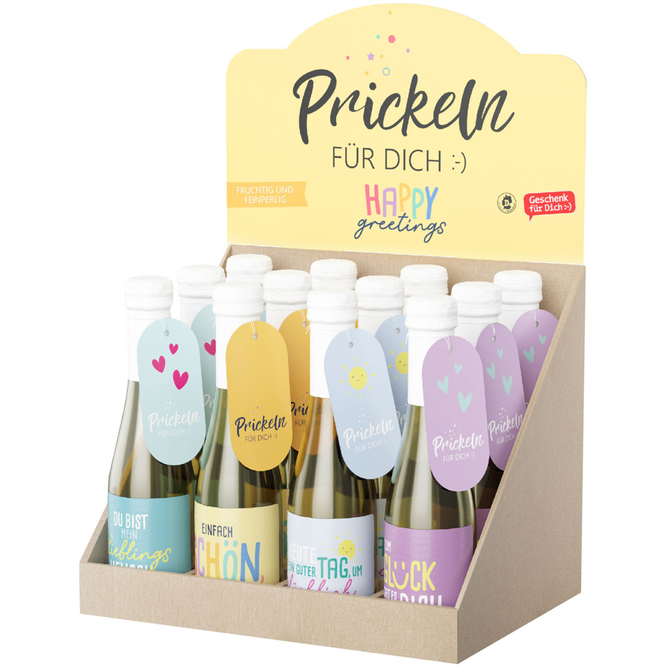 Sekt, Sektflasche, Geschenkset, Bunte Etiketten, Kartenanhänger