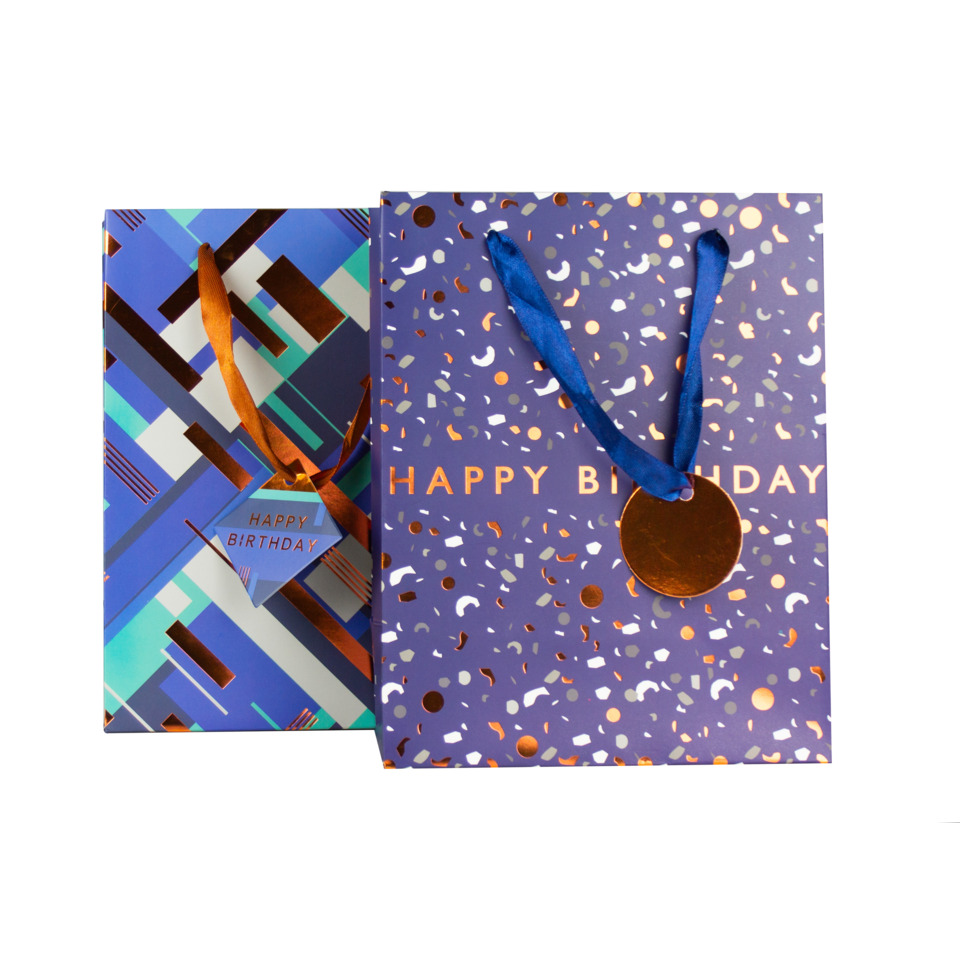 Geschenktasche, Geburtstag, Konfetti Muster, Band, Medaillonverschluss