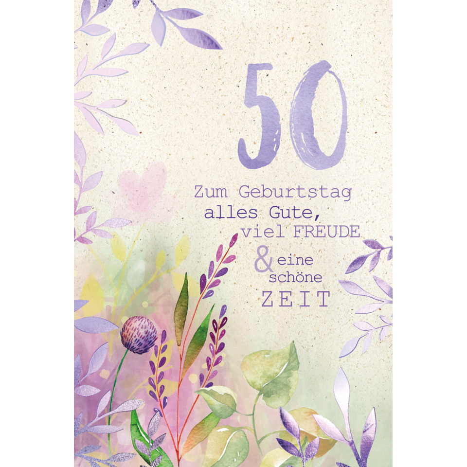 geburtstag, karte, blumen, pastell, 50. geburtstag