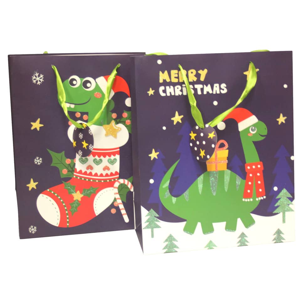 weihnachtsgeschenk, geschenktüte, dinosaurier, weihnachtsdekoration, farbenfrohes design