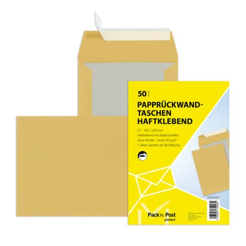 Papprückwandtasche, C5, 90g/m², Haftklebend, 50 Stück, braun MAILMEDIA 30002451