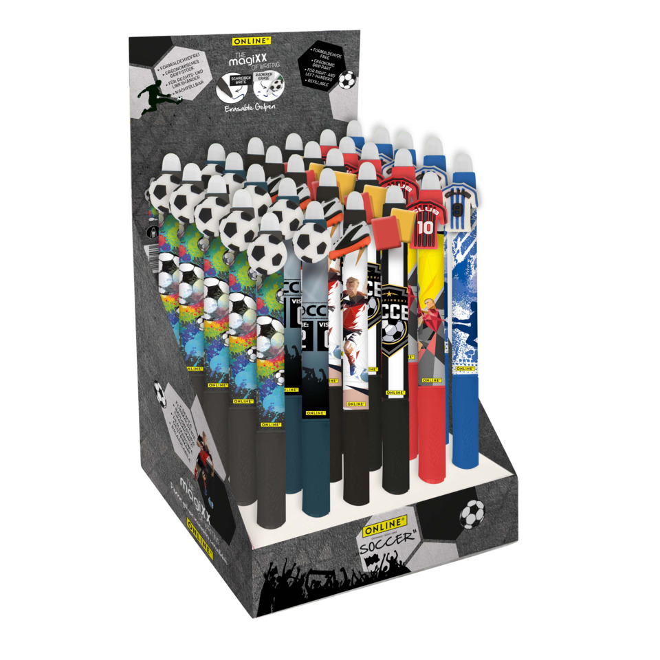 Farbige Stifte, Fußball-Design, Kugelschreiber, Schreibtischaufsatz, Soccer-Theme