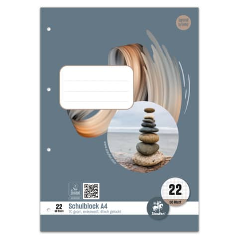 Schulblock, A4, 4-loch, 50 Blatt, Lin.22, kariert ohne Rand STAUFEN STYLE 040450022