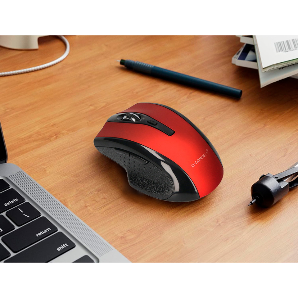 drahtloser Maus, rot, ergonomisch, optisch, schwarze Akzente