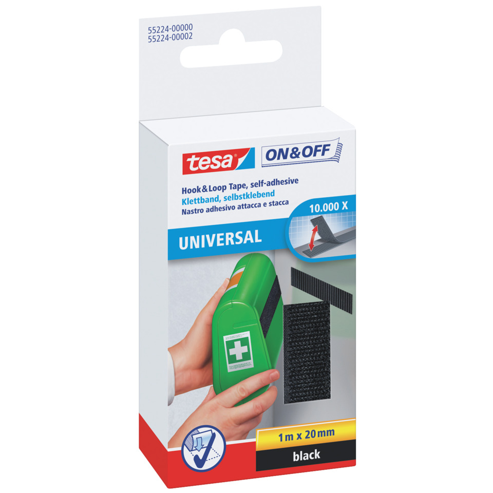 Universal, Hook & Loop Tape, Selbstklebend, Schwarz, Klettband