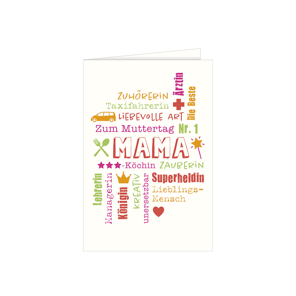Karte, Muttertag, Mama, Wortcollage, Herz