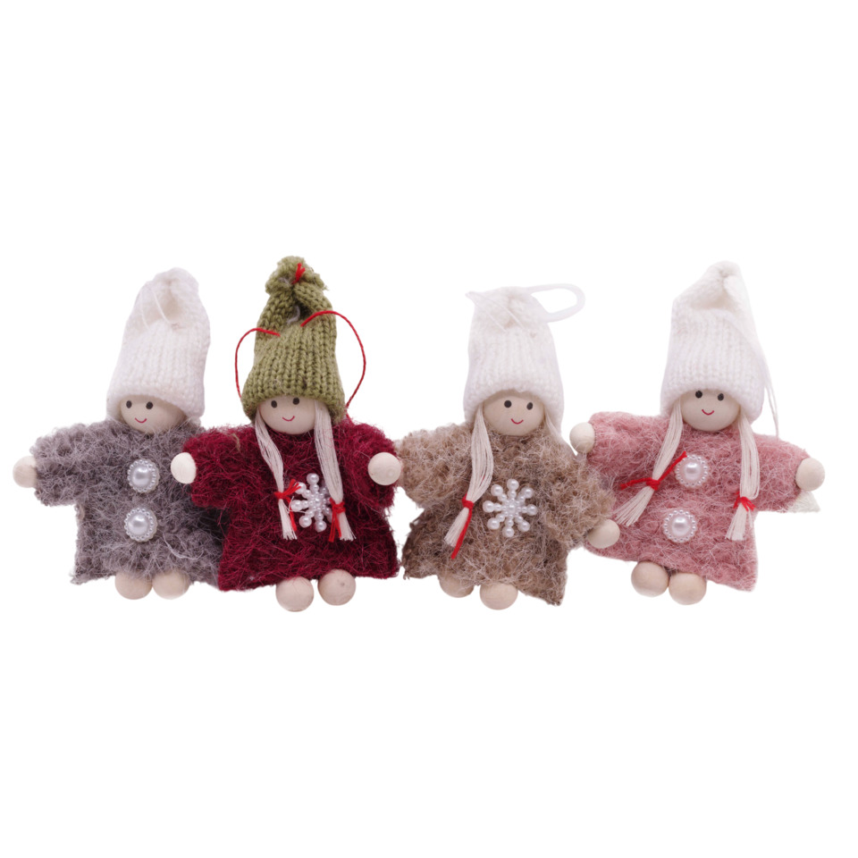 Weihnachtsfiguren, Kuschelpüppchen, Wollmantel, Puppe, Schneeflocken-Anhänger