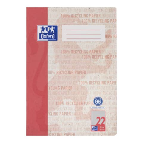Heft Recycling, A4, 90g/m², 16 Blatt, Lin.22, kariert ohne Rand, rot OXFORD 400159479