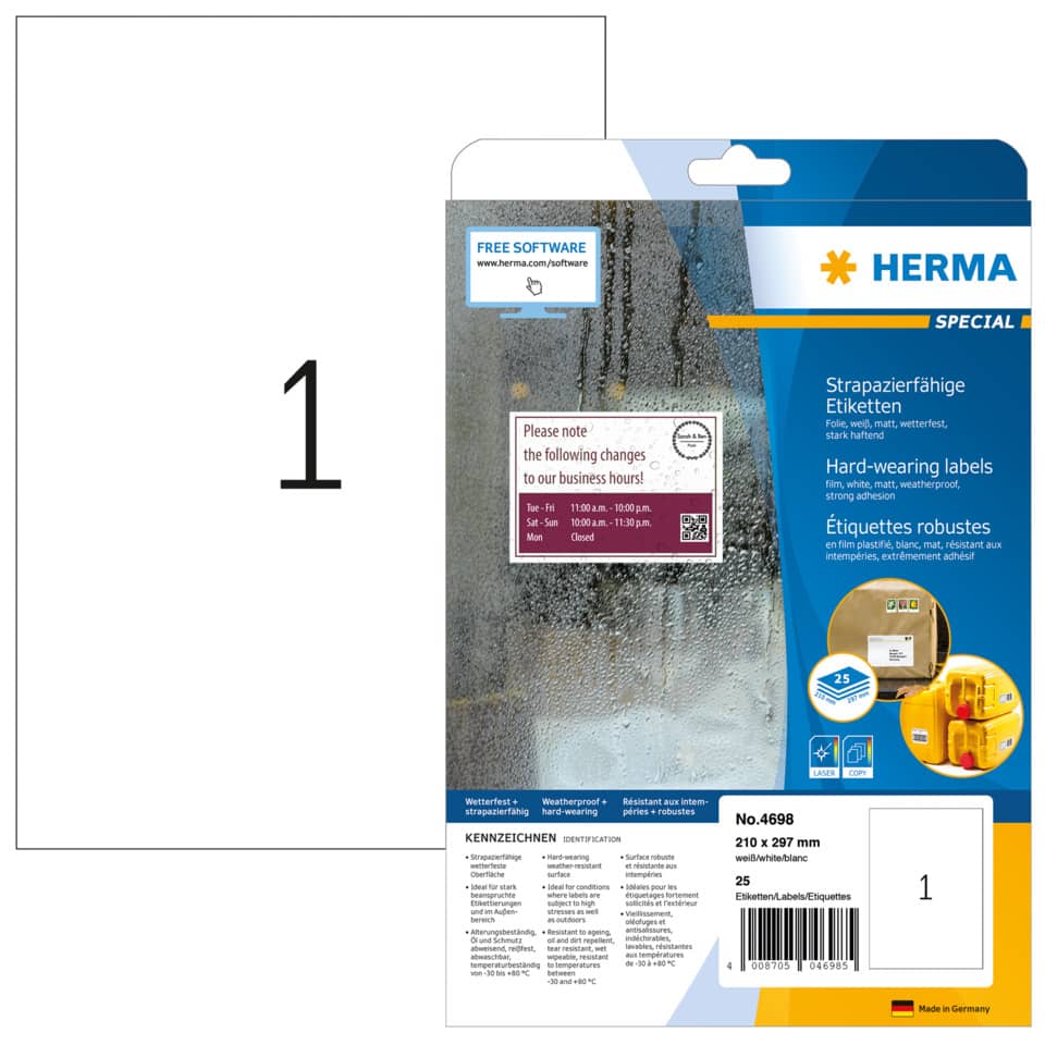 Hard-wearing labels, Etiketten, Härtend, Wasserfest, Verpackung