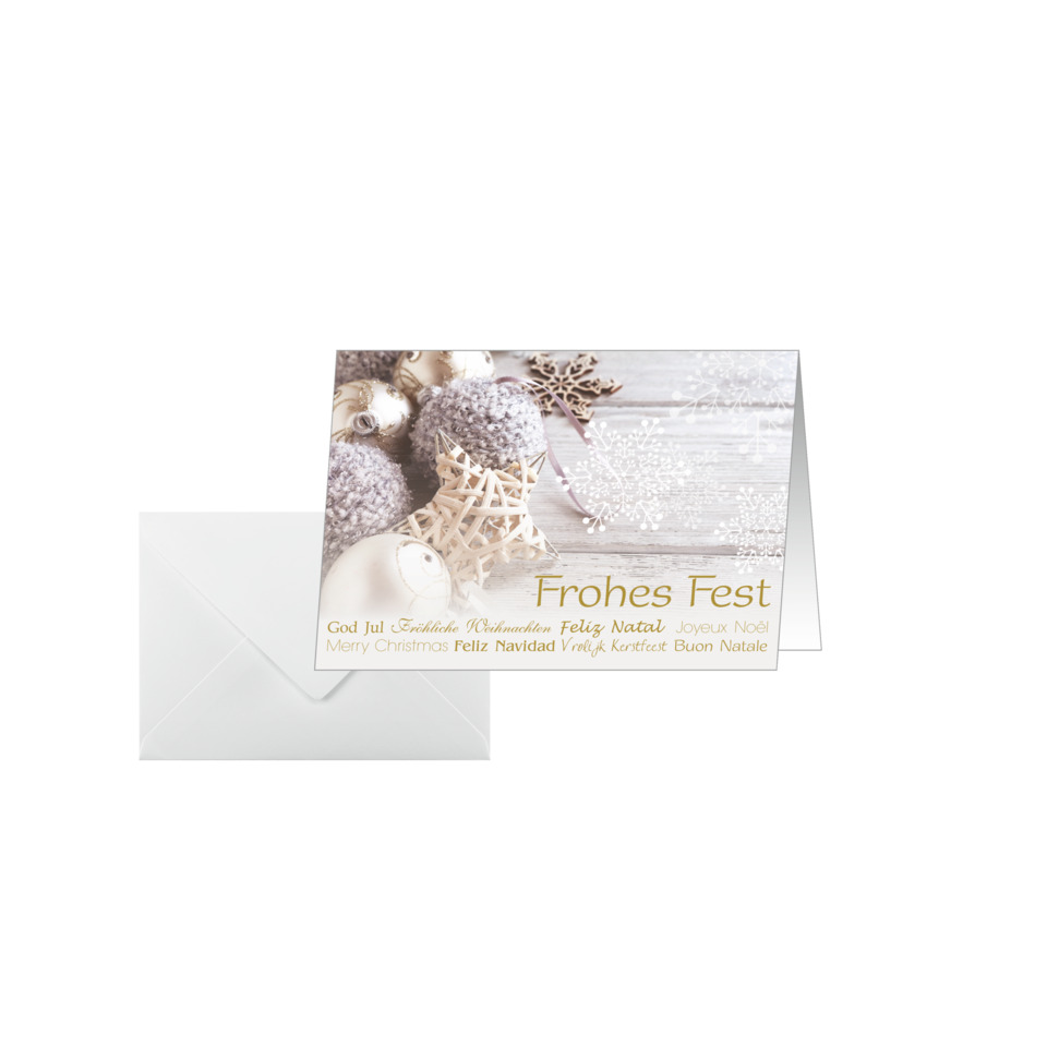 Weihnachtskarte, Frohes Fest, Goldtext, Skulptur, Weihnachtsdeko