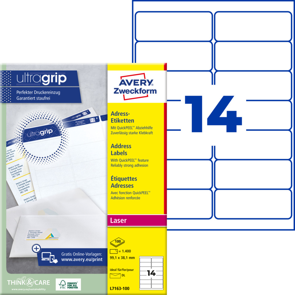 Adhesive Etiketten, Adressetiketten, Laser, Avery, Etikettenbögen