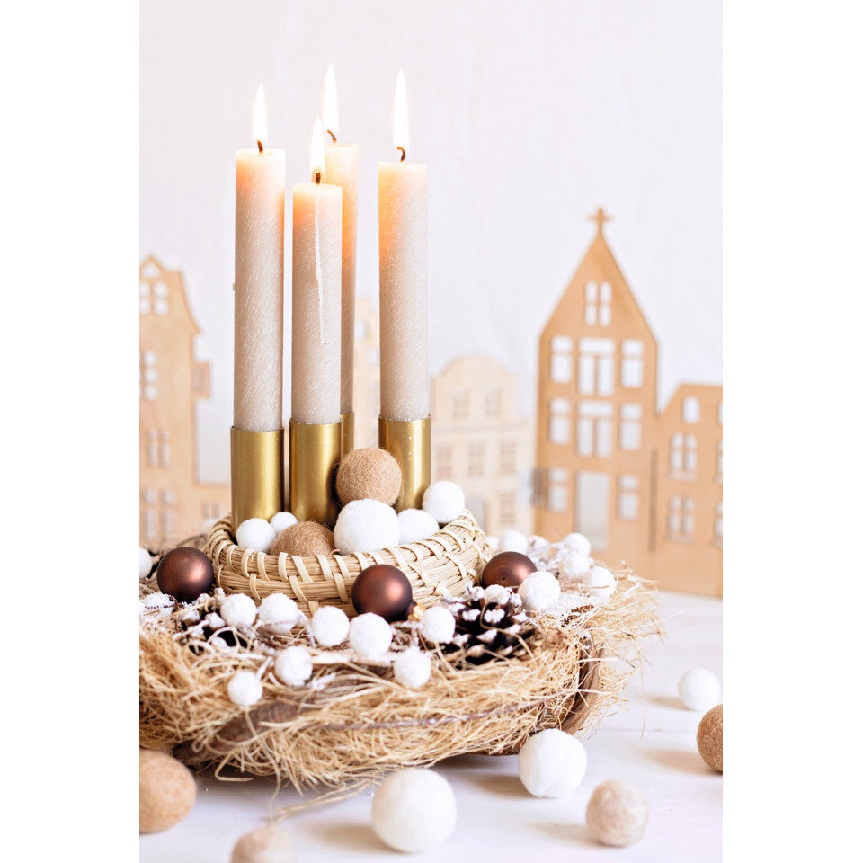 Adventskranz, Kerzen, Deko, Korbnest, Weihnachtsdeko