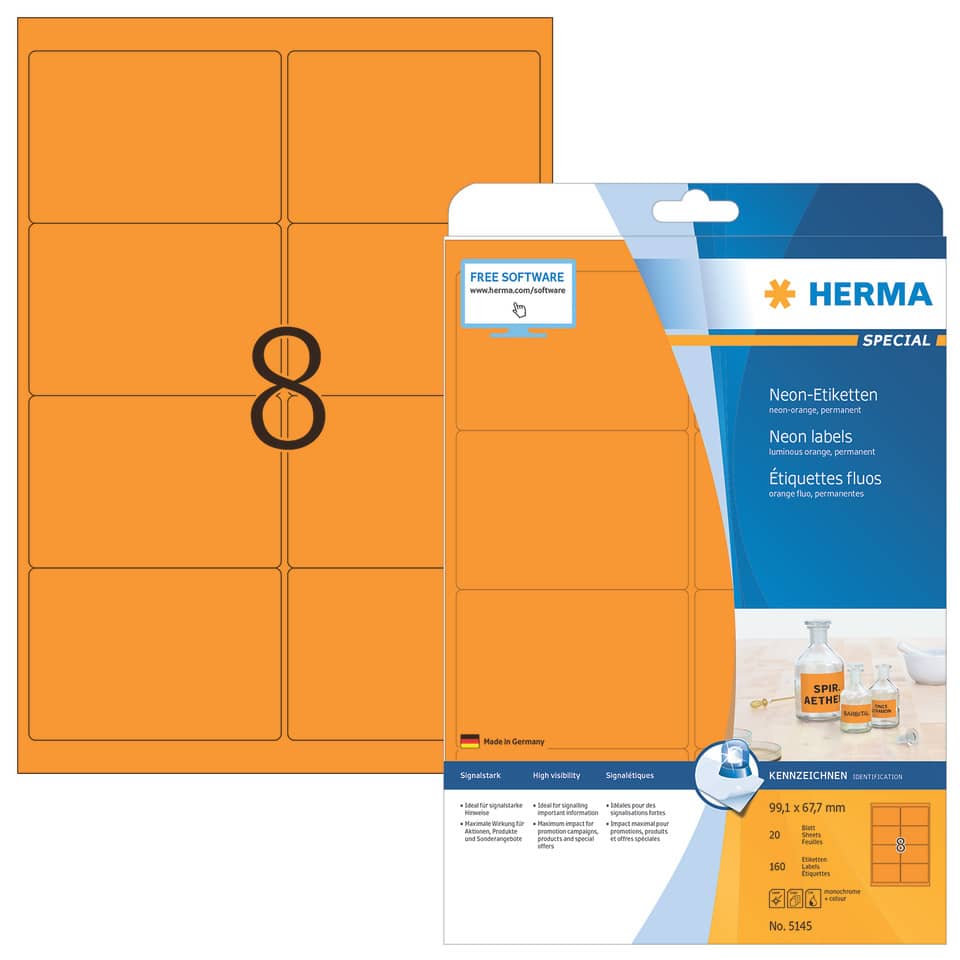 neon Labels, orange sheets, Etiketten, Aufkleber, Packung