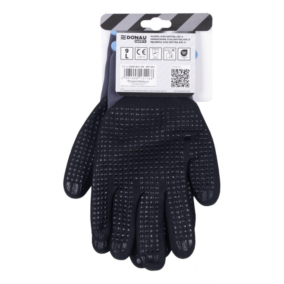 Handschuhe, Arbeitshandschuhe, Gummierte Oberflächen, Nachtblau, Größe L