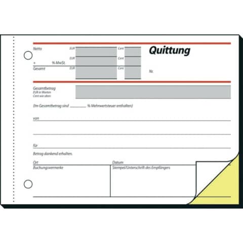 Quittung  mit MwSt.-Nachweis, A6, 2x40 Blatt SIGEL SD021