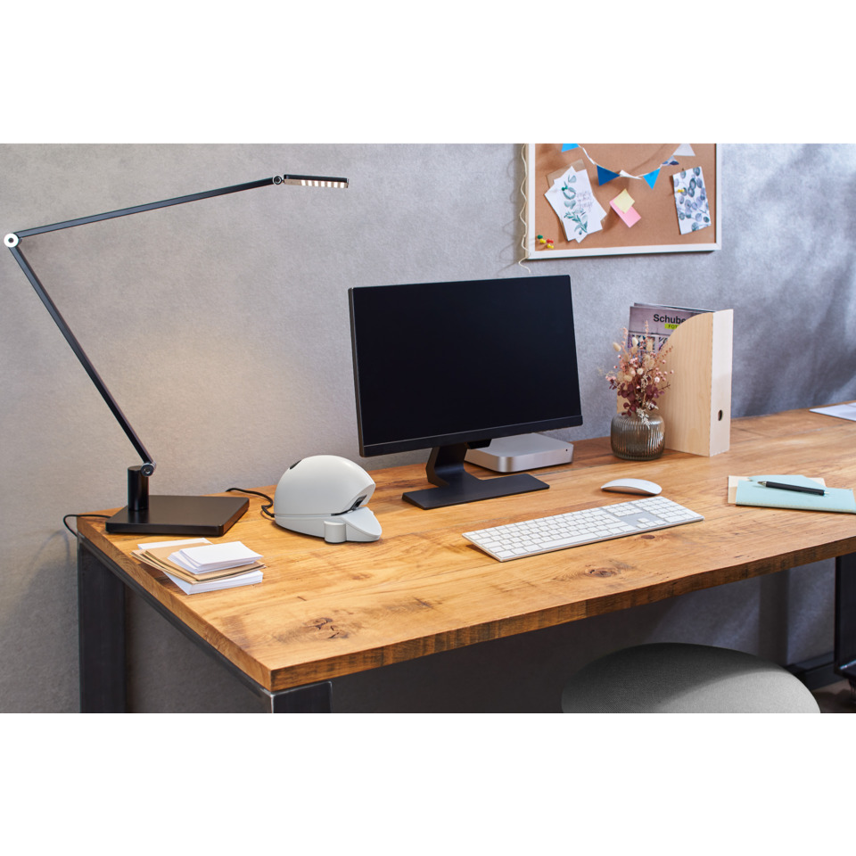 Schreibtisch, Monitor, Tischlampe, Halterung, Büro