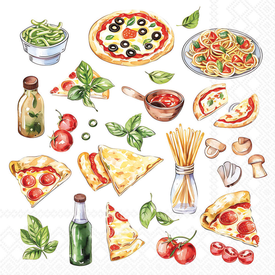 pizza, pasta, tomato, oliven, basil