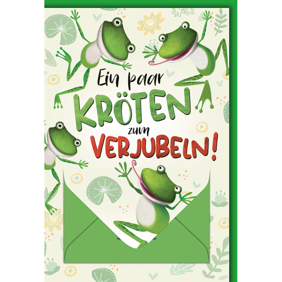 grüner Frosch, Karte/Glückwunsch, Kreuzten Frösche, grüner Umschlag, Cartoon-Frosch