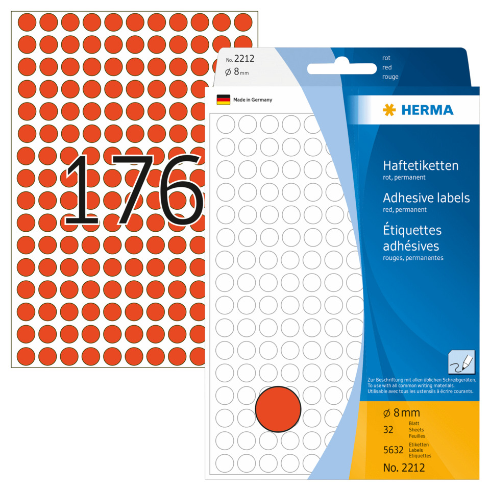 Haftetiketten, Klebeetiketten, Runde Punkte, Ø 8 mm, 160 g/m²