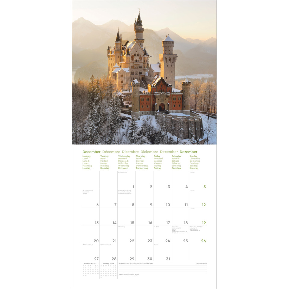 castle, Schloss, Schnee, Türme, Kalender