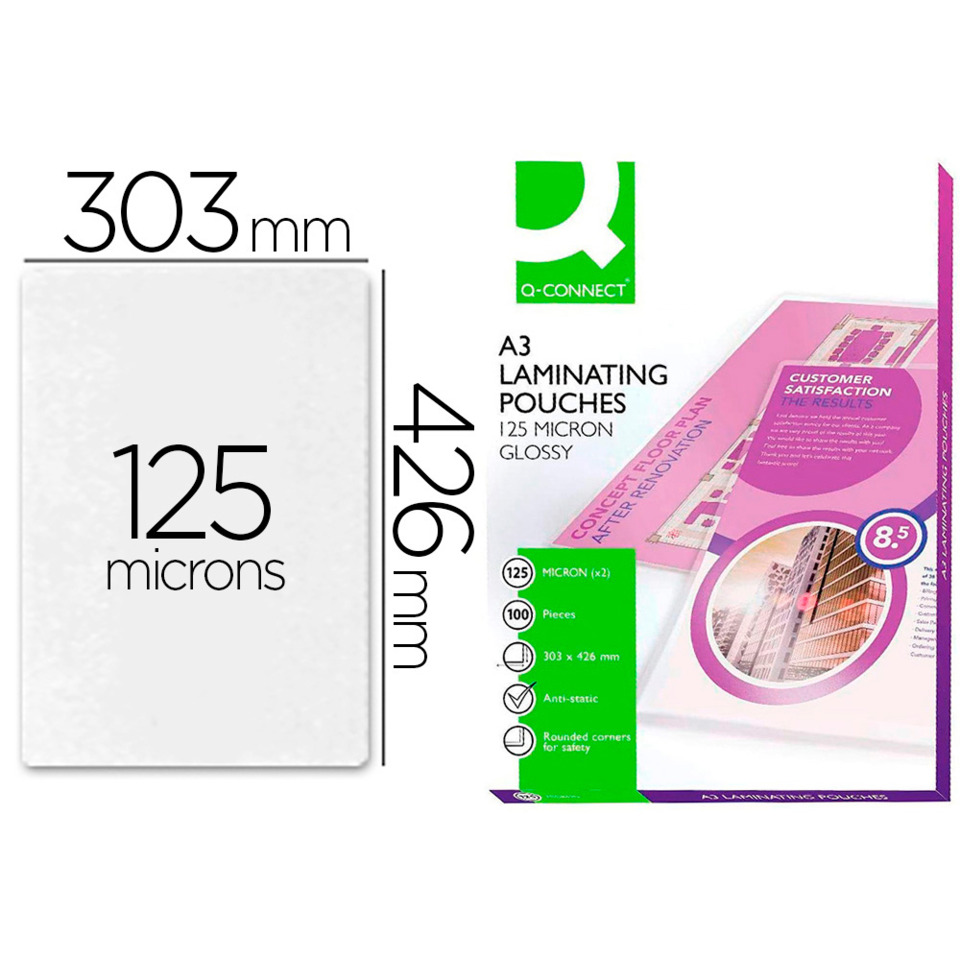 Laminierte Pouches, A3 Format, 125 Mikron, glänzend, Anti-statisch