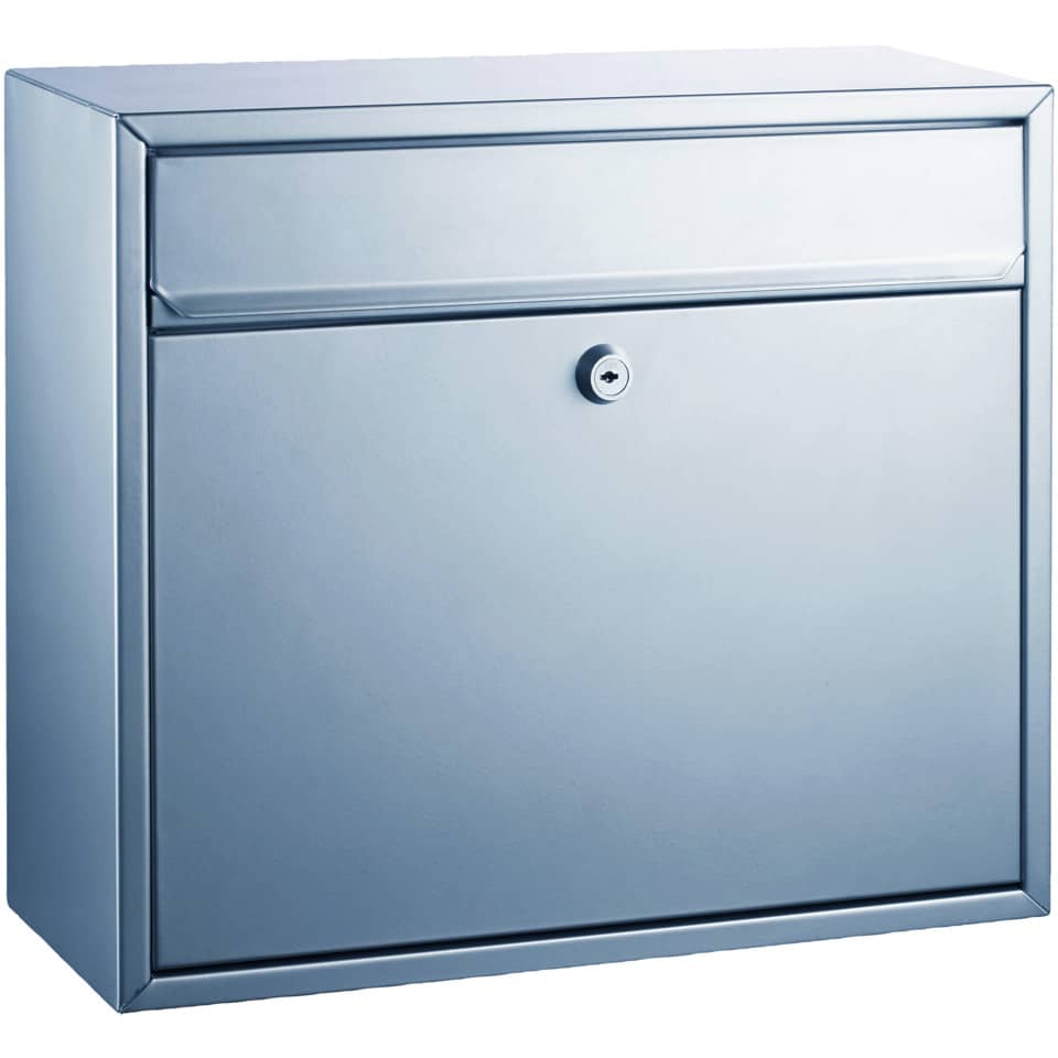 postbox, wandmontiert, briefkasten, silber, schloss