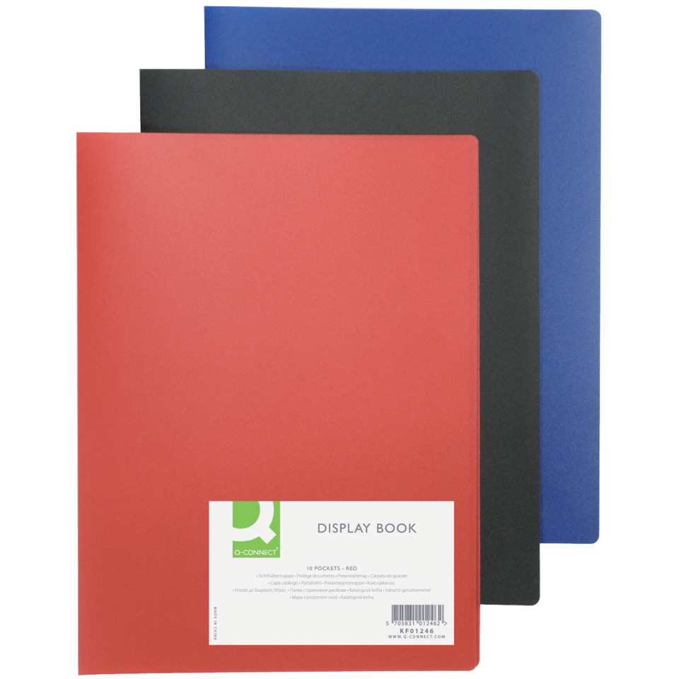 display book, pocket folder, red folder, blue folder, black folder