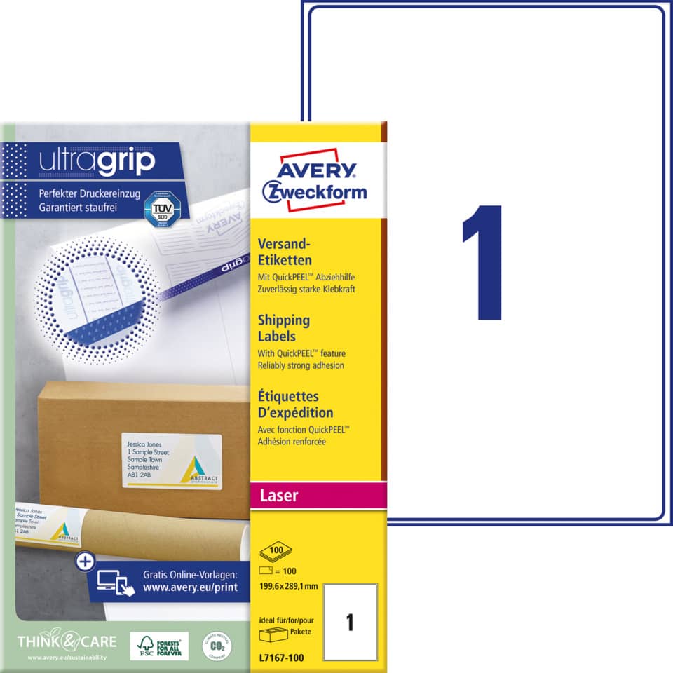 Drucketiketten, Etikettenbox, Avery, Laserpapier, Paketversandetiketten