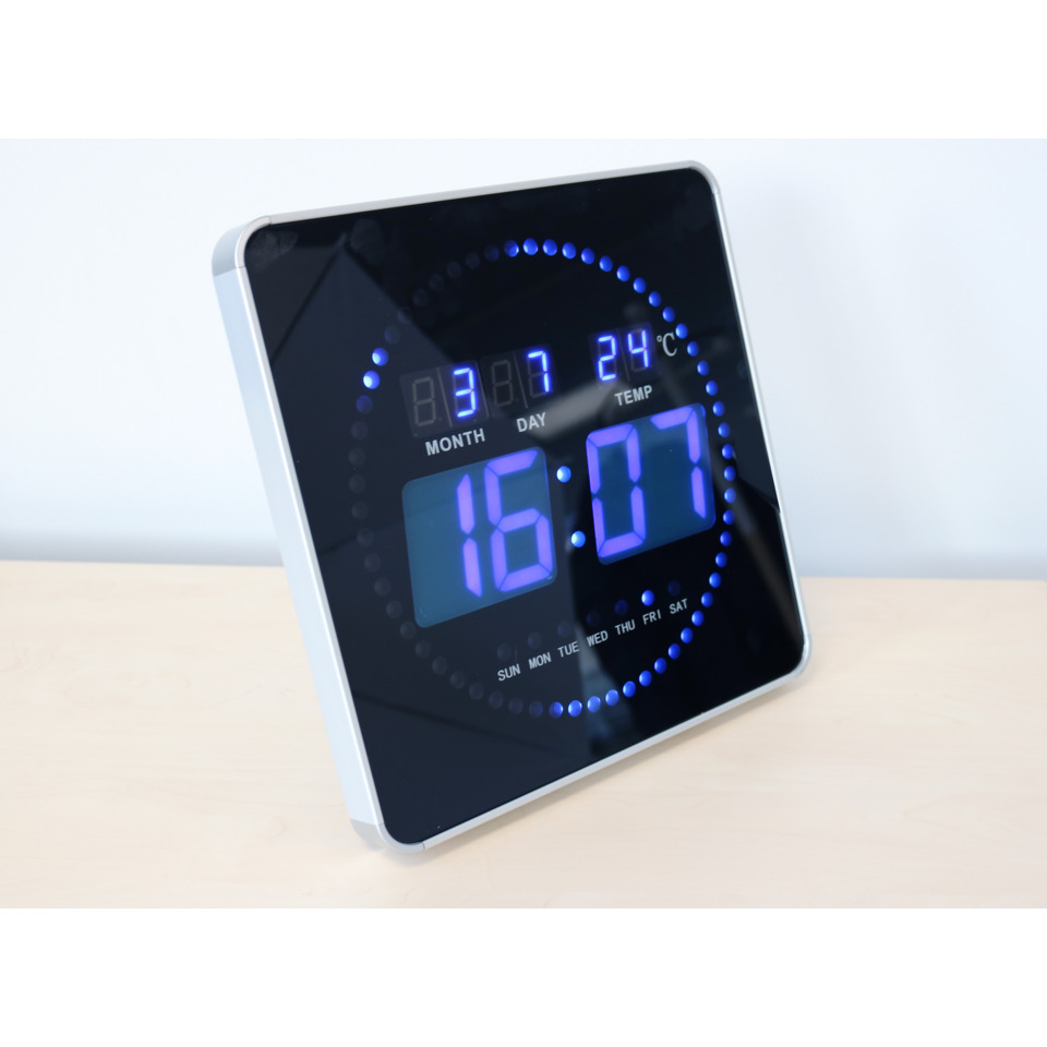digitaluhr, wecker, LED-anzeige, qadratisches Design, blaue LEDs