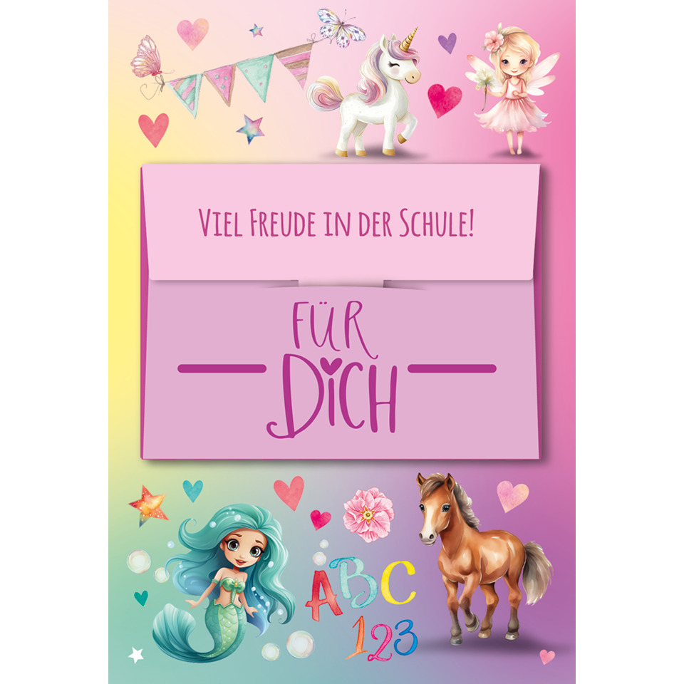 Mädchenkarte, Schule, Motivduo, Pferd, Einhorn