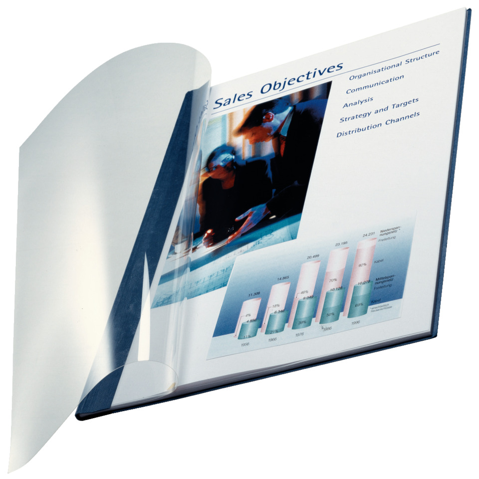 Sales Objectifs, Broschüre, Diagramm, offenes Buch, Blautöne