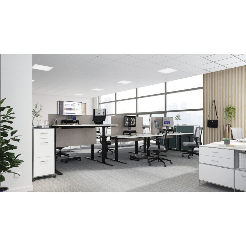 office, workspace, desks, computer monitors, ergonomic chairs