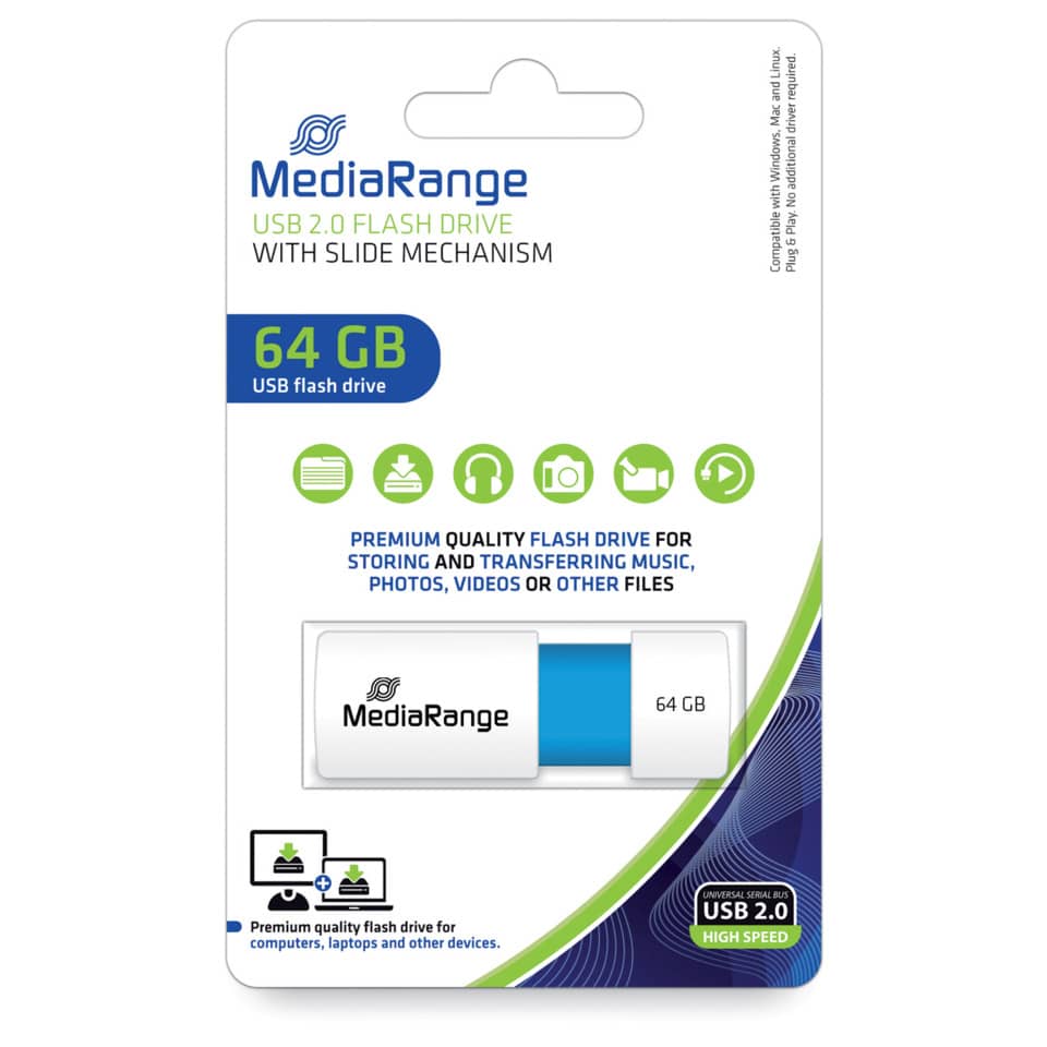 usb-Stick, 64 GB, Flash-Laufwerk, MediaRange, Schiebemechanismus