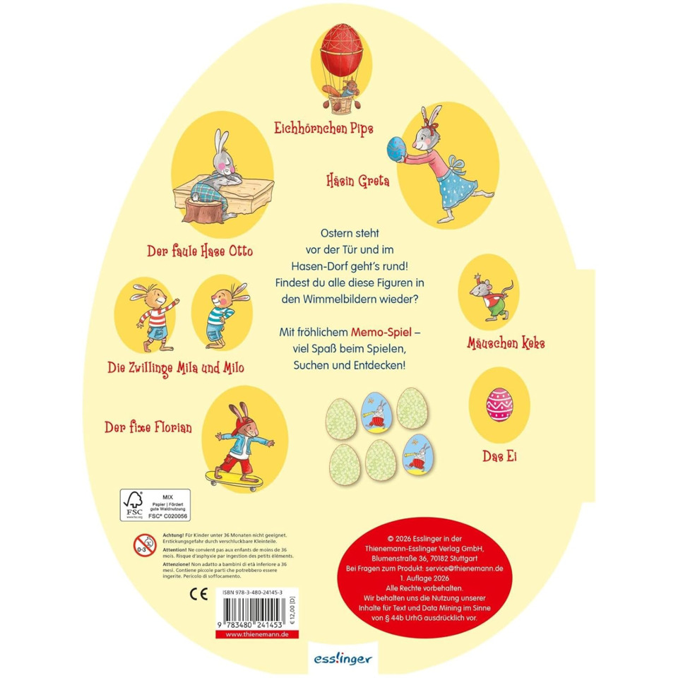 Ostern, Hasenfiguren, Eier, Memospiel, Kinderbuch