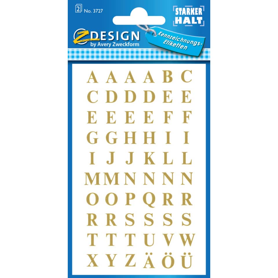 Alphabetaufkleber, Goldene Buchstaben, Großbuchstaben, Designetikett, Aufkleberverpackung