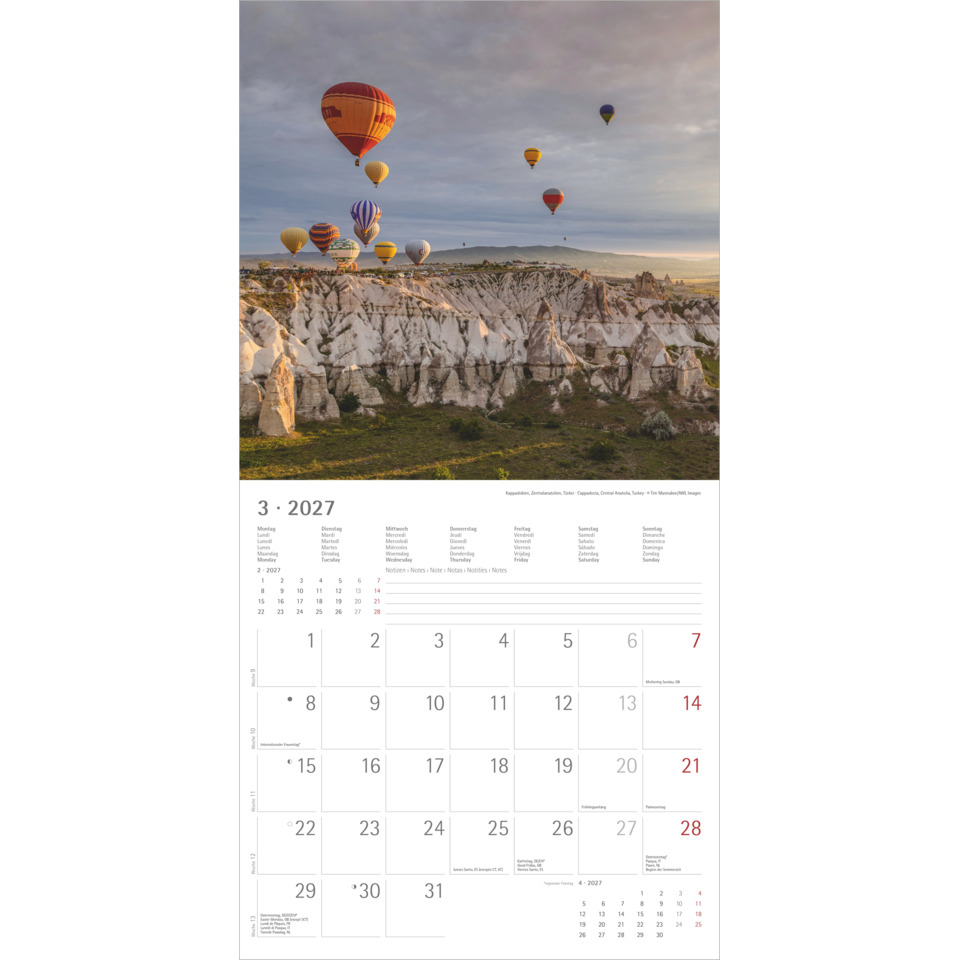 Luftballons, Heißluftballons, Felsenlandschaft, Kalender, 2027