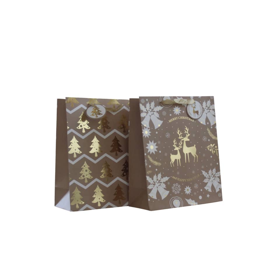 Geschenktasche, Weihnachtsdesign, Papierbeutel, Glitzer, Elche