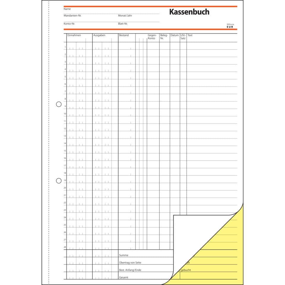 Kassenbuch, Finanzen, Ledger, Buchführung, Spalte:Hauptseite