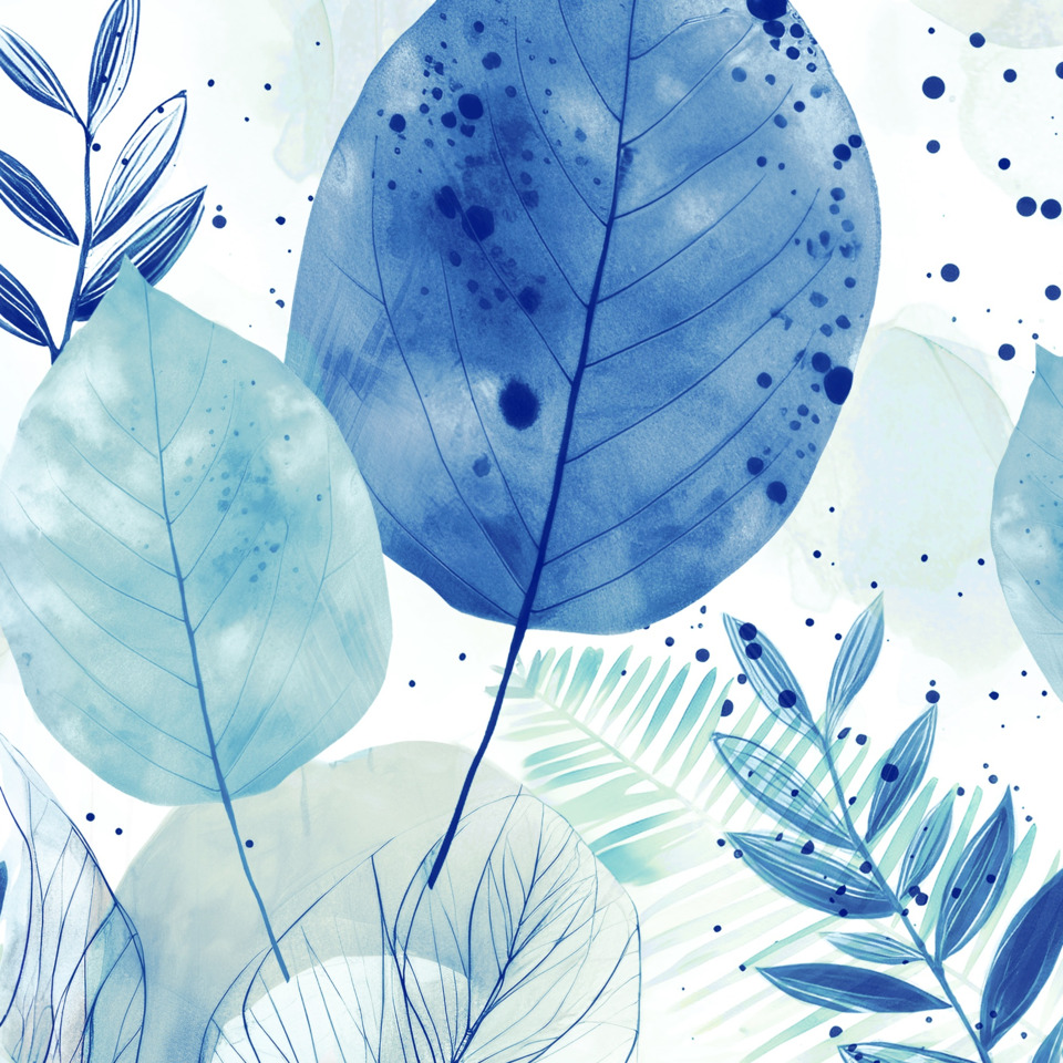 blätter, blattmuster, illustration, blau, pflanzen-Design