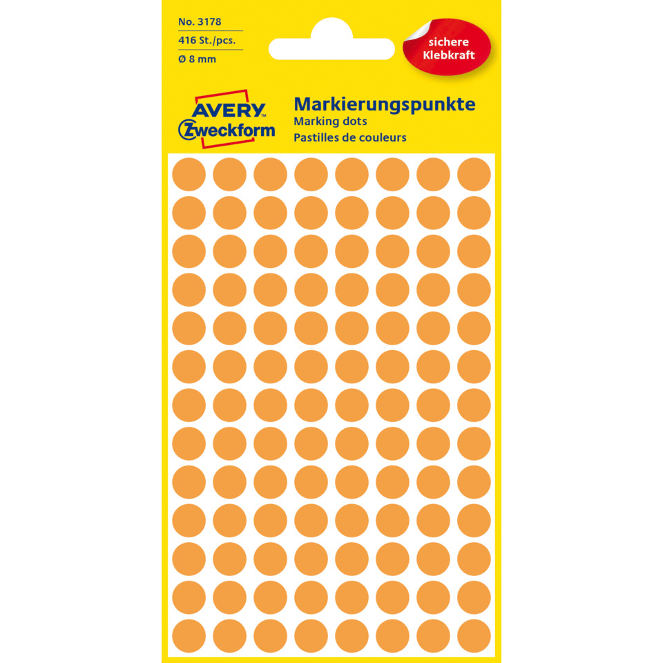 Klebepunkte, Markerpunkte, Aufkleber, Nadelfolie, Ovalpunkte, orange dots, dot stickers, marking points, color spots, adhesive dots