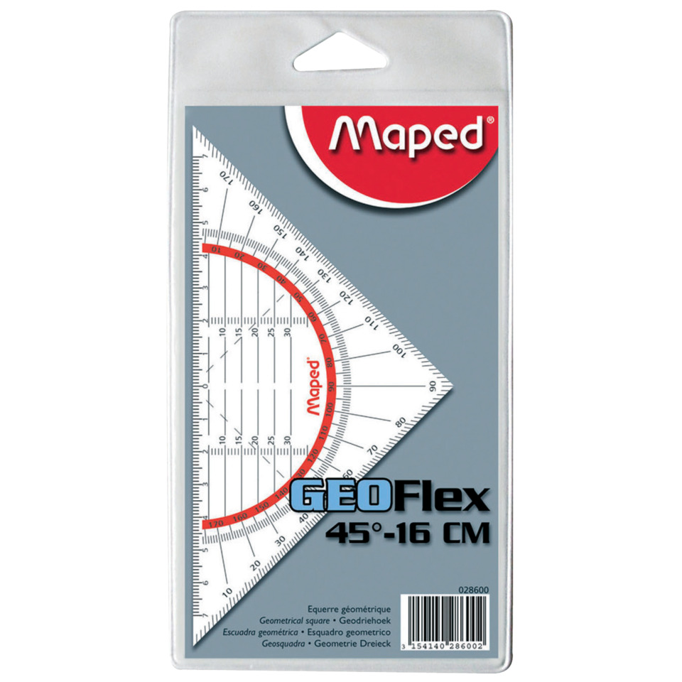 Geometric ruler, Geodreieck, Protractor, 45°-16 cm, Maped geometer’s tool